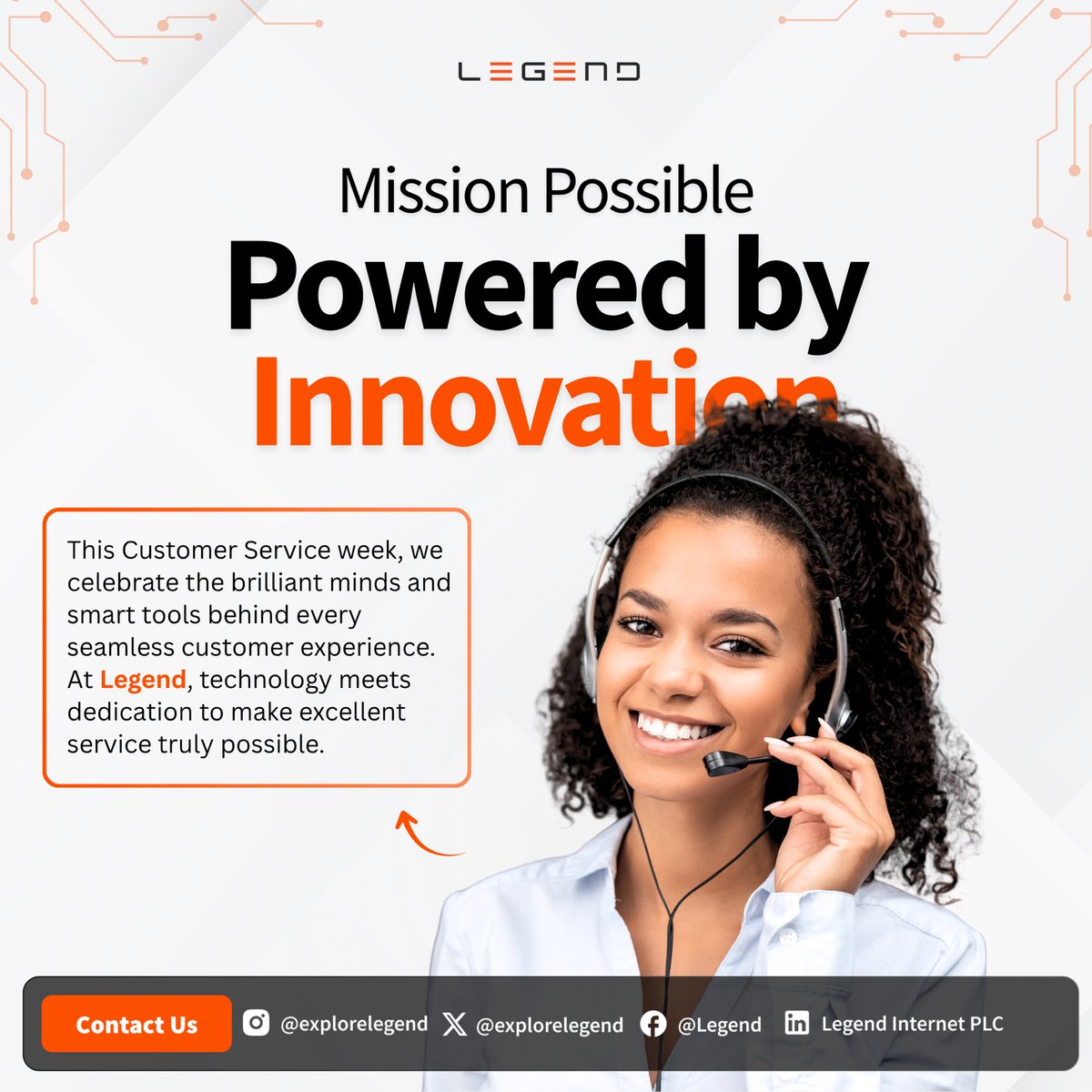 ExploreLegend's tweet image. Every great connection is powered by purpose and innovation. This Customer Service Week, we celebrate the Legends behind every chat, call, and care. With NINA, our AI assistant, we blend human warmth and smart technology to deliver seamless support.
#MissionPossible #CSWeek2025