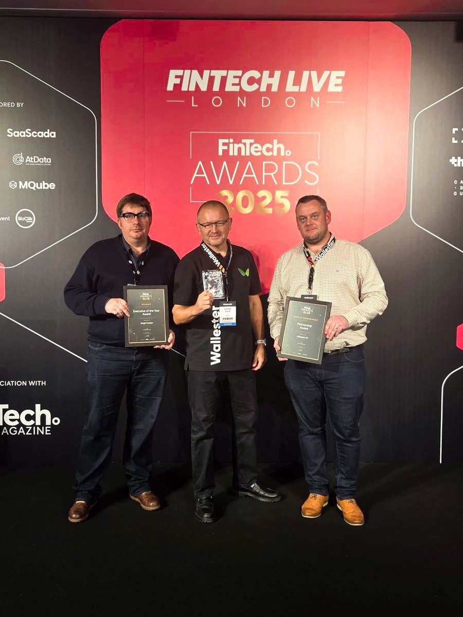 Wallester (@wallester_com) on Twitter photo #Wallester’s Julian Brand, Adam George & Paul Munson brought back some big news from #FinTechLIVE London 2025 🇬🇧
🏆 Sergei Astafjev was named “Executive of the Year”
🚀 Wallester took Runner-Up for “Partner of the Year”
Proud moment for our team driving fintech innovation! #Wallester’s Julian Brand, Adam George & Paul Munson brought back some big news from #FinTechLIVE London 2025 🇬🇧
🏆 Sergei Astafjev was named “Executive of the Year”
🚀 Wallester took Runner-Up for “Partner of the Year”
Proud moment for our team driving fintech innovation!