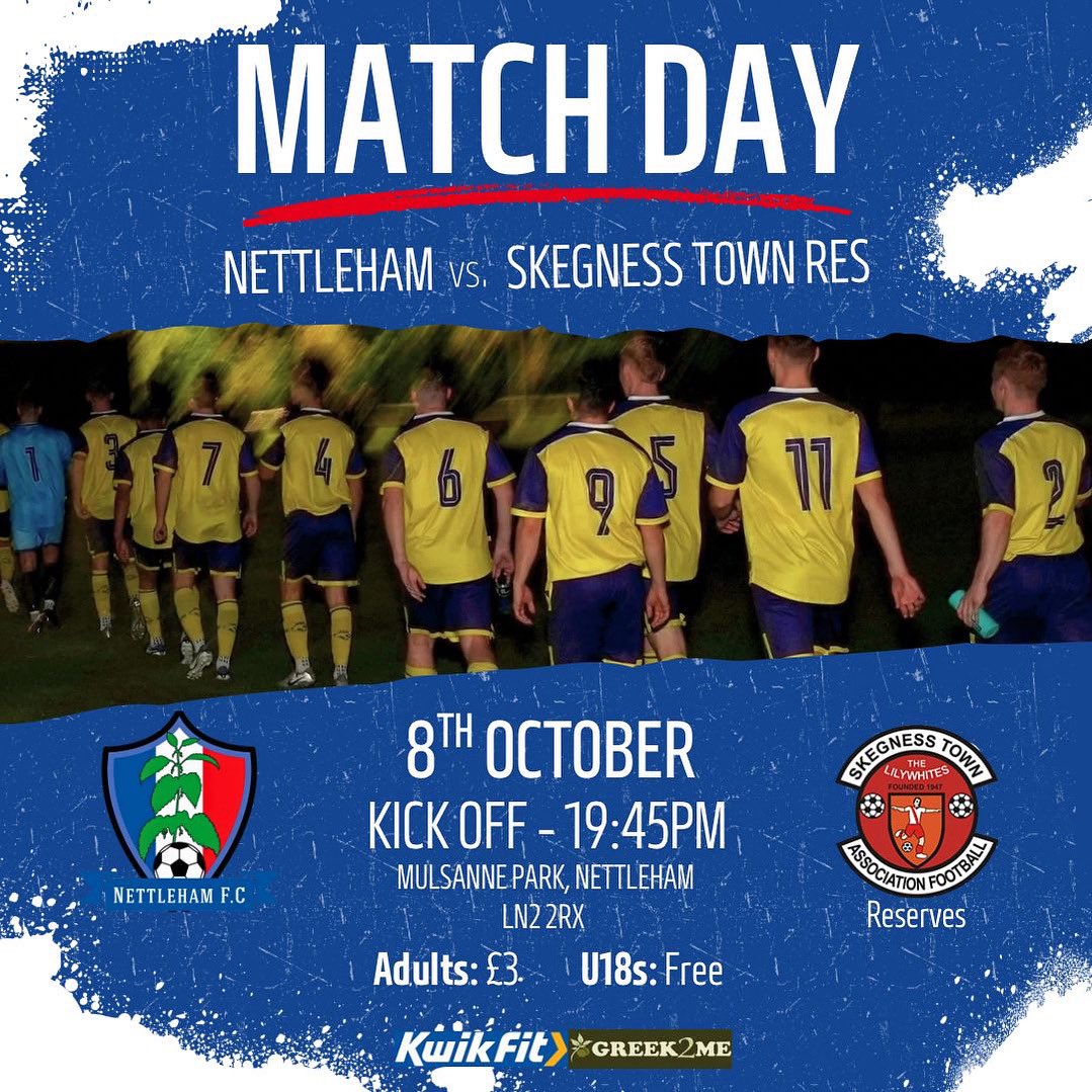 TONIGHTS MID WEEK MATCH UP AGAINST SKEGNESS TOWN RESERVES!!!

We will also be trialing payment tonight for the first time- 

Adult £3
U18s Free