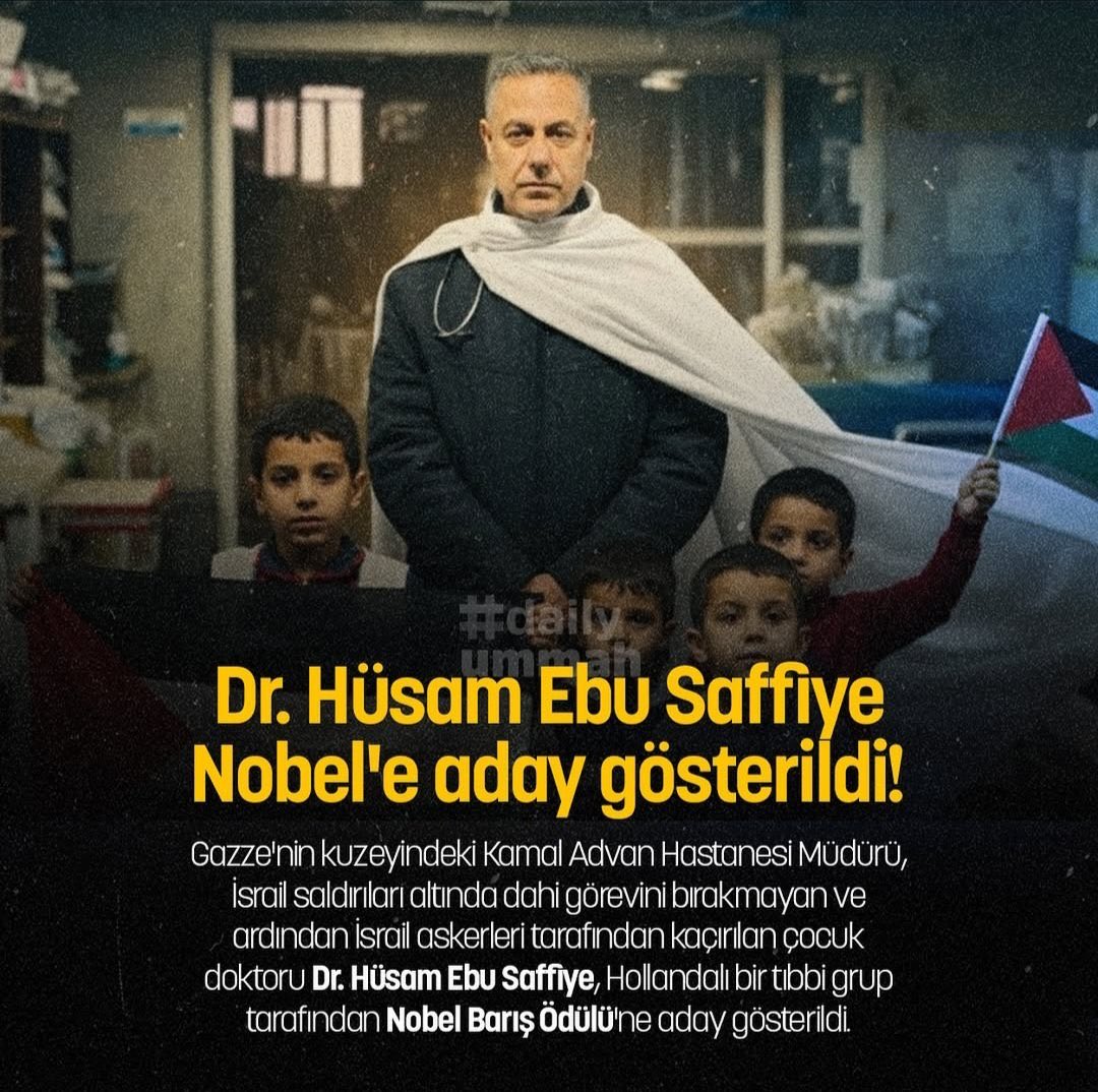 kemalozturk2020's tweet photo. Nobel Barış Ödülü ya Global Sumud filosuna ya da Gazzeli Dr. Husam Abu Saffiye verilmeli.

@NobelPrize 
#GlobalSumudFlotilla https://t.co/lwBIgZZixn