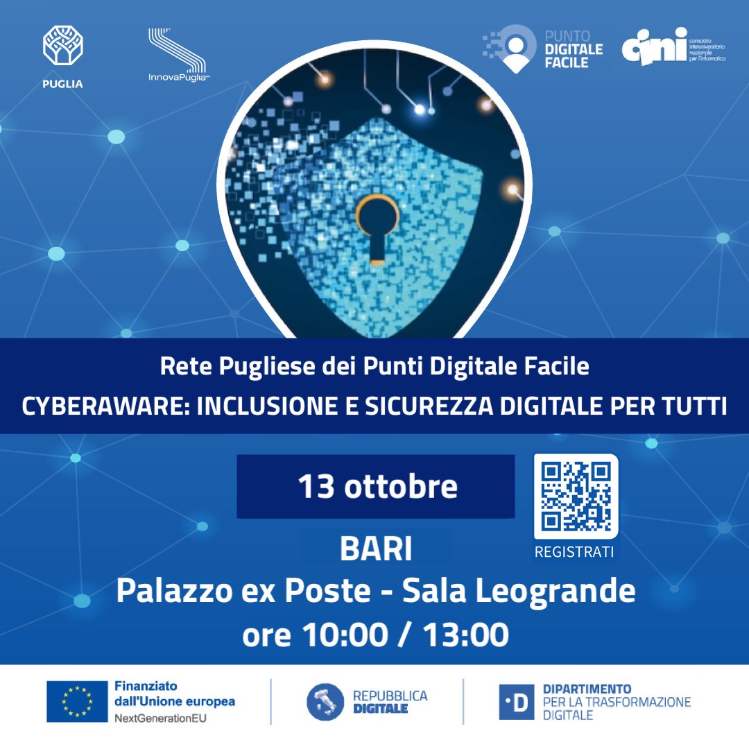 RegionePuglia's tweet photo. ...registrazione sulla piattaforma regionale: https://t.co/6fZx154ktn
➡️ Maggiori informazioni sul portale della Rete Regionale dei Punti Digitale Facile: https://t.co/8UtUWGELw3
#digitalepertutti #PuntoDigitaleFacile #cybersecurity #inclusionedigitale https://t.co/sLvOK3OOyJ