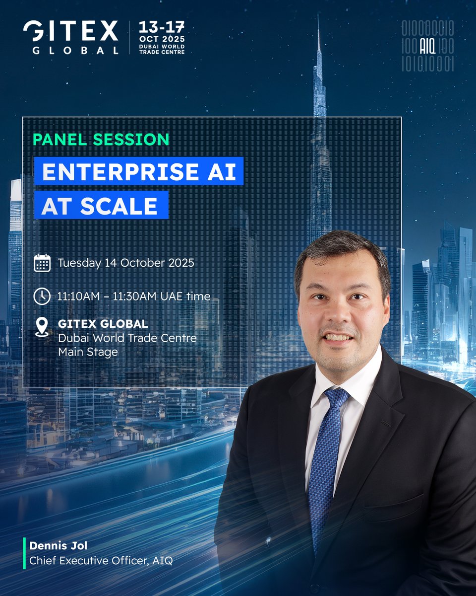 Scaling AI entails transforming people and processes to utilize the technology.
 
At #GITEXGLOBAL2025, our CEO joins industry leaders to discuss how organizations can successfully integrate #AI across industries.
 
🗓️ 14 October | 11:10AM – 11:30AM UAE time
📍 Main Stage DWTC