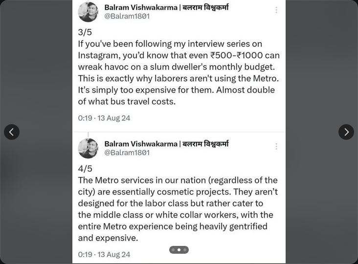 ShivamVahia's tweet photo. How can we forget this anti-metro scoundrel who runs @/andheriwestshitposting on IG.

Even he was at the forefront of the brainless Aarey protest. And this specimen is far more retarded, he's actually against all lines of Metro pan-India and considers them "elitist".

Today, Line 2 & 7 are clocking almost 3.5L daily ridership.

See how cleverly he has manipulated and mixed the Metro with buses to make his point.

You might think these guys are "activists", they're not. They're simply armchair poverty porn profiteers.

#CarShedWahiBanaya