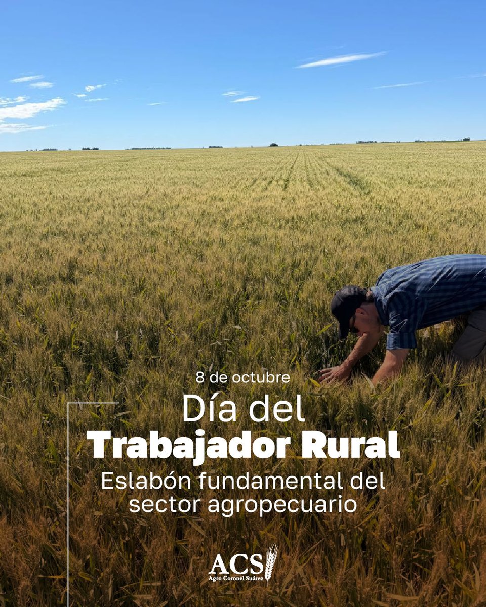 Saludamos a todos los trabajadores rurales, un eslabón fundamental del sector agropecuario y pieza clave para el crecimiento del país.

En ACS queremos reconocer el trabajo, el esfuerzo y la dedicación. 🌾

#DíaDelTrabajadorRural #ACS #Agro #CampoArgentino #TrabajoRural