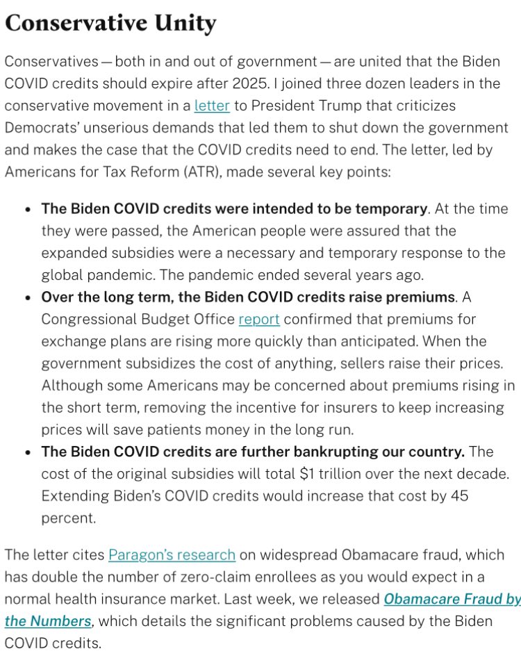 ddiamond's tweet image. Paragon’s @brian_blase, a key adviser to Republicans on ACA subsidy fight, writes this morning that conservatives “are united” that the pandemic-era tax credits need to end.

mailchi.mp/paragoninstitu…