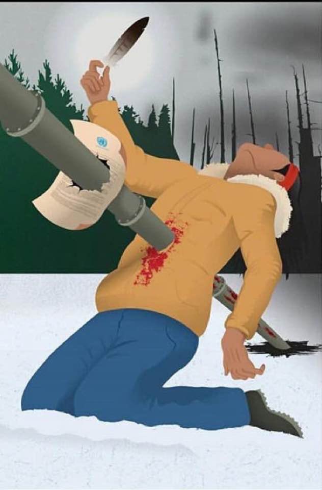 RussDiabo's tweet photo. Danielle Smith is relying on Alberta based Indigenous Fossil Fools from “Indian Resource Council” &amp; “Nat’l Coalition of Chiefs” to support her bitumen pipeline scheme.

Coastal First Nations in B.C.  said NO &amp; they are on Aboriginal Title Territories, so their CONSENT is needed! https://t.co/US8gj6QrDP