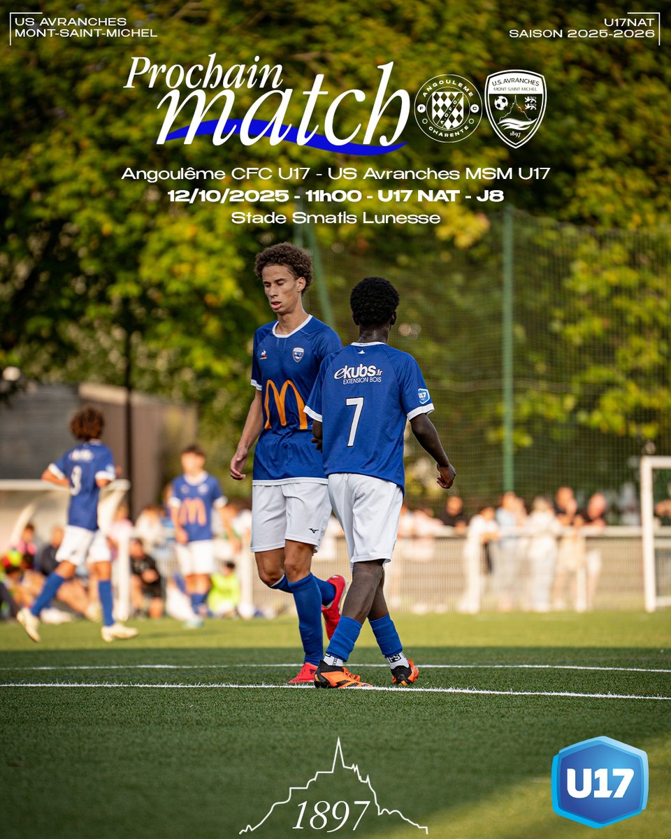 𝑷𝒓𝒐𝒄𝒉𝒂𝒊𝒏 𝑴𝒂𝒕𝒄𝒉 𝑵𝑨𝑻 :

𝗨𝟭𝟳 :

🆚 Angoulême CFC.
🏆 U17NAT - J8.
📅 Dimanche 12 octobre.
🏟️ Stade Smatis Lunesse.
⌚️ Coup d’envoi 11h00.