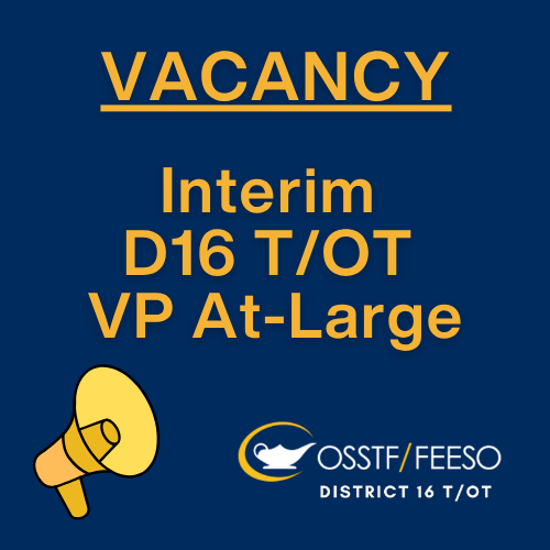 osstfd16t_ot's tweet photo. Interested in becoming more involved?  Apply for the OSSTF D16 T/OT Interim VP At-Large vacancy and support the membership as part of the T/OT Executive and Council.

More information can be found on our websites homepage: https://t.co/ZbjB7OrozU https://t.co/JlaFqoDo4i