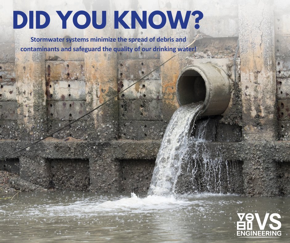 VSEngineering's tweet image. Stormwater systems do more than manage rain—they help protect our environment and drinking water! Let’s all do our part to keep storm drains clear and pollution-free! #vsengineering #vscommunity