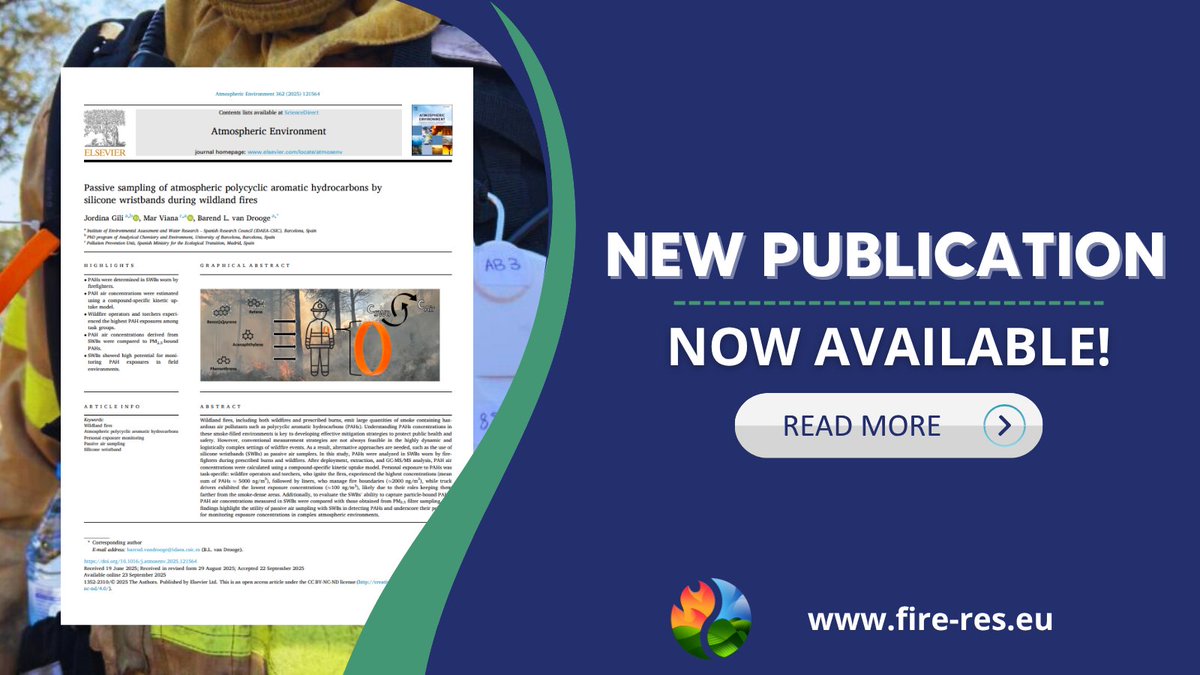 FIRE-RES (@fireresproject) on Twitter photo New FIRE-RES publication out now🆕 Read this study by <a href="/IDAEA_CSIC/">Inst. of Environmental Assessment & Water Research</a>  on the use of silicone wristbands to measure PAHs in firefighters working across different tasks & fire types🚒 Accurate exposure assessments = better protection for firefighters🔗sciencedirect.com/science/articl… New FIRE-RES publication out now🆕 Read this study by <a href="/IDAEA_CSIC/">Inst. of Environmental Assessment & Water Research</a>  on the use of silicone wristbands to measure PAHs in firefighters working across different tasks & fire types🚒 Accurate exposure assessments = better protection for firefighters🔗sciencedirect.com/science/articl…