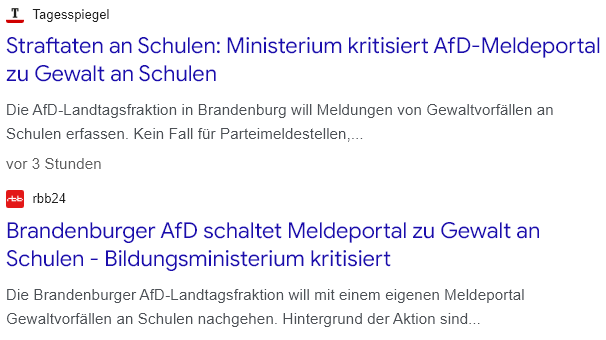 Medien und Regierung hart am heulen wegen dem Schulgewalt-Meldeportal der AfD Brandenburg, da haben sie wirklich keine Lust drauf