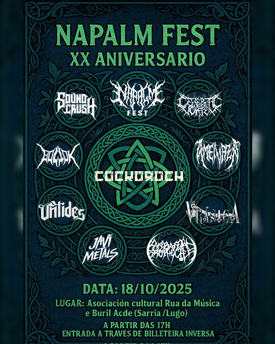 Napalm fest XX Aniversario ‼️ próximo 18 de Octubre en BURIL ACDE (Sarria-Lugo)

#undergroundmusic #fest #musicfestival #napalmfest