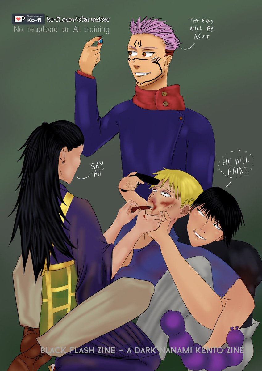 ⚠️ cw cannibalism 🔞🔥

I also have an art page featuring Sukuna (Yuuji's body), Suguru and Toji forcing Nanami to eat somebody's finger (and as Sukuna says: the eyes will be next)