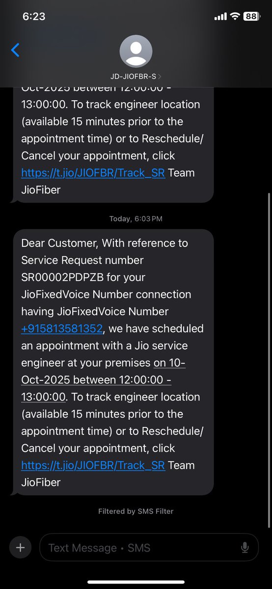 mr__mohit07's tweet photo. @JioCare @reliancejio Now they say the engineer will come on 10th October — seriously? Internet down since 5th Oct, and I'm supposed to wait 5 more days just for a visit? This is ridiculous. @JioCare @reliancejio https://t.co/PtJ9cIiIjH