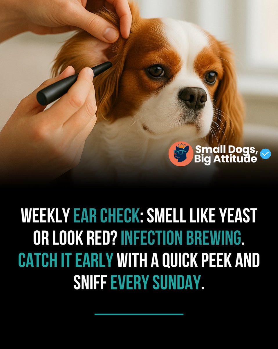 SmlDogs_BigAtti's tweet image. Weekly ear check: yeast smell or redness = early infection catch. #SmallDogTips #EarHealth #WeeklyCheck