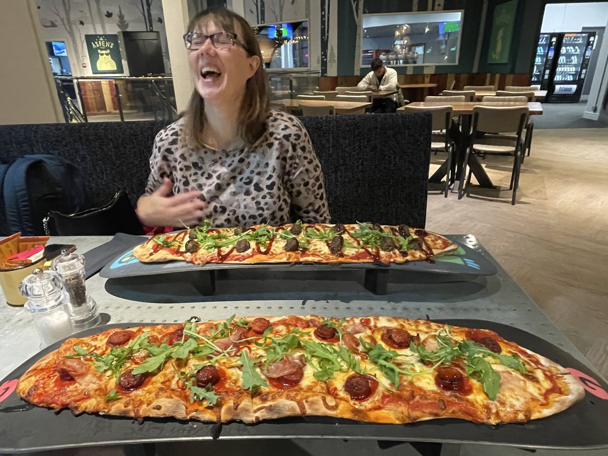 Post ski lesson pizza at Tamworth Snowdome.