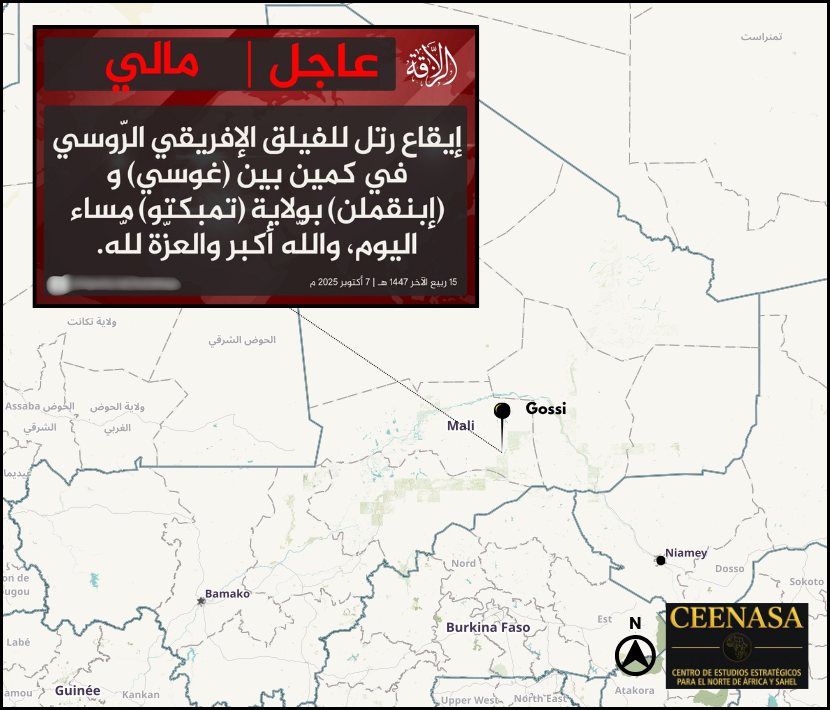 CEENASA396971's tweet photo. #MALI 🇲🇱
On Oct 7, the #JNIM claims to have ambushed an #AFRICACorps convoy near #Gossi, in #Tombouctou province, in the evening. https://t.co/a1GdScGx3i