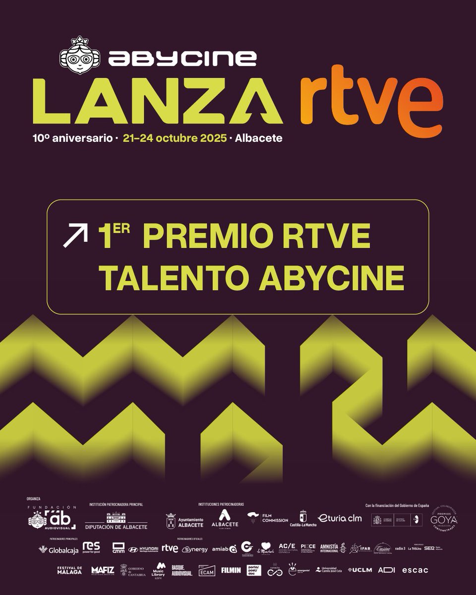 ⬆️ ABYCINE LANZA x RTVE 🆕
En el marco del 10º aniversario presentamos el Premio Talento <a href="/rtve/">RTVE</a> Abycine al Mejor Proyecto de Cortometraje: una alianza inédita en España que refuerza nuestra apuesta por el corto como motor de talento.