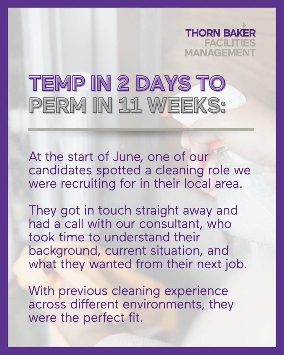 ThornBakerEFM's tweet image. Every candidate has their own story, and today we’re proud to share one of our recent temp-to-perm stories.

Looking for your next job? Our FM team will guide you, match you up, and open the doors to new opportunities: obi41.nl/2p857ewa

#SuccessStory #Inspiring #TempToPerm