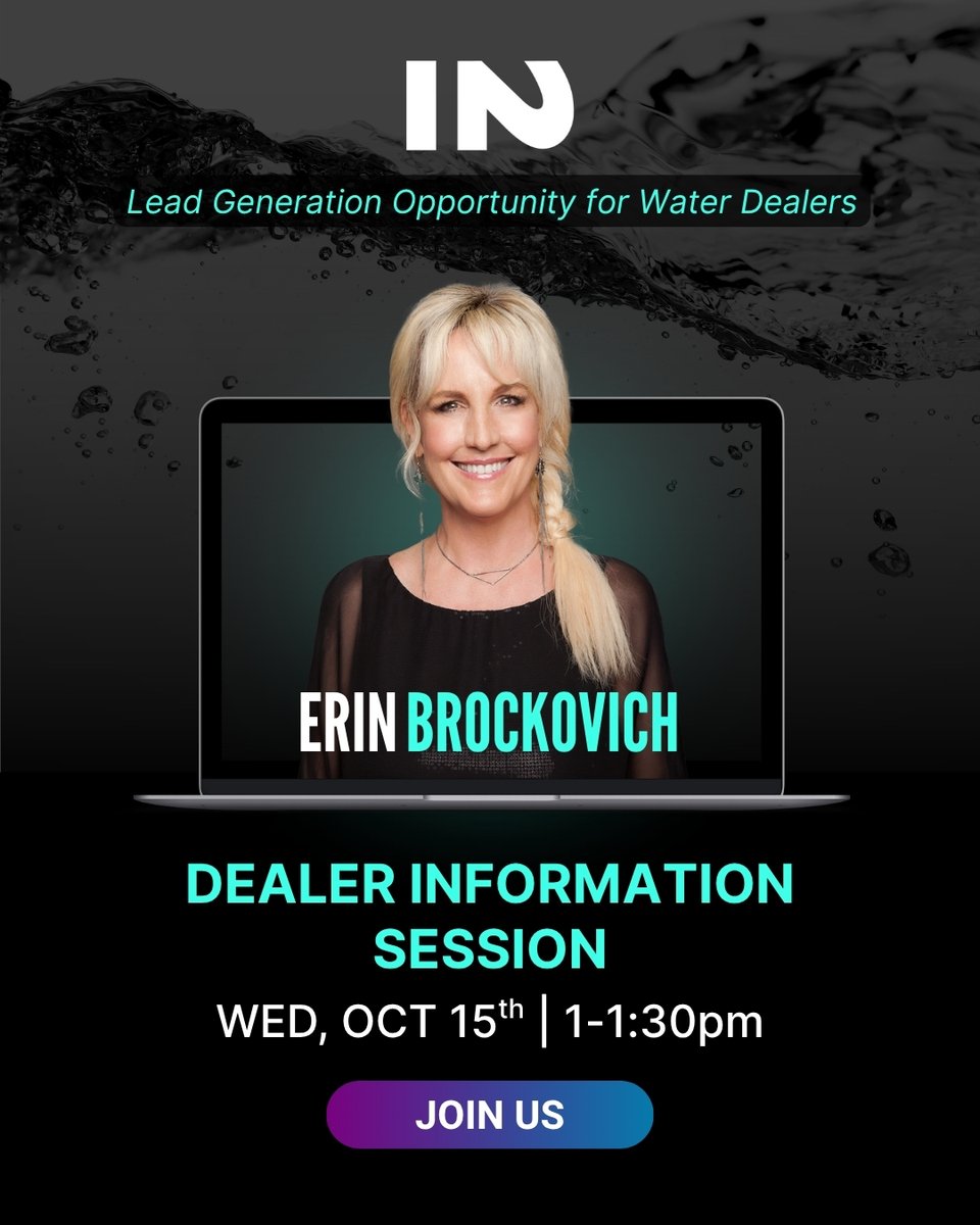 Calling all water dealers! 👋 You have one more opportunity to sit in on our Dealer Information Session, to find out how our lead generation event, featuring Erin Brockovich, will benefit your customers! 

Register for our LAST Dealer Information Session: in2communications.com/erin-brockovic…