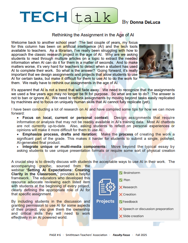 My latest article for the Faculty Focus, "Rethinking the Assignment in the Age of AI"