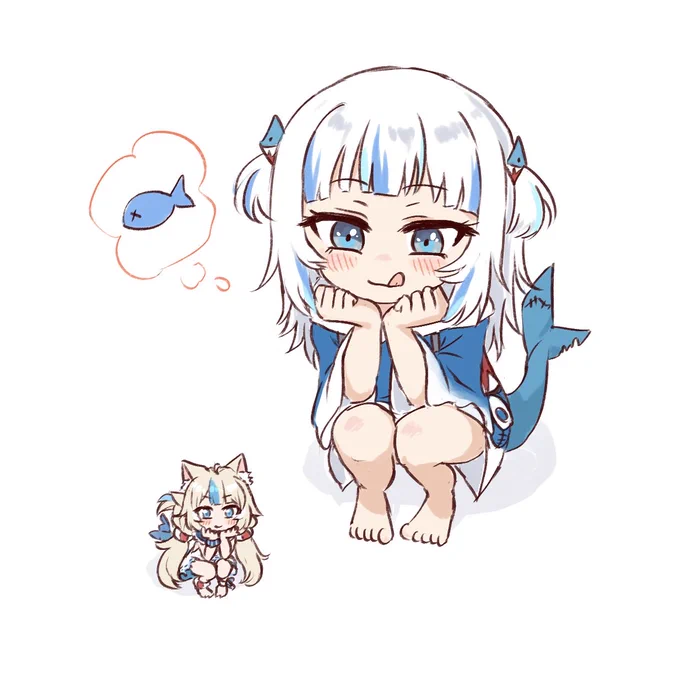 このデフォルメ絵のサメちゃんとサバちゃん、ずっと気に入ってる #sabart #gawrt