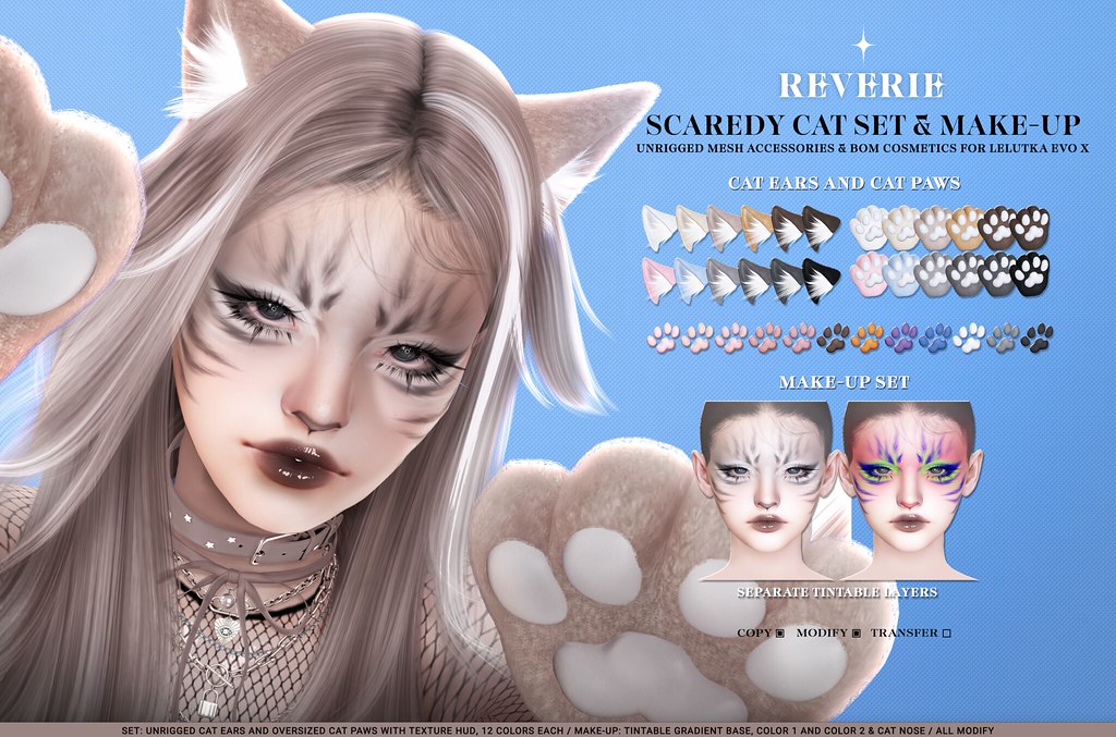 REVERIE Scaredy Cat Set &amp; Make-up @ Kawaii Secrets〡Taxi: maps.secondlife.com/secondlife/App…
#SecondLife #reverie #kawaiisecrets #slevent #slcontent #kawaiifeed