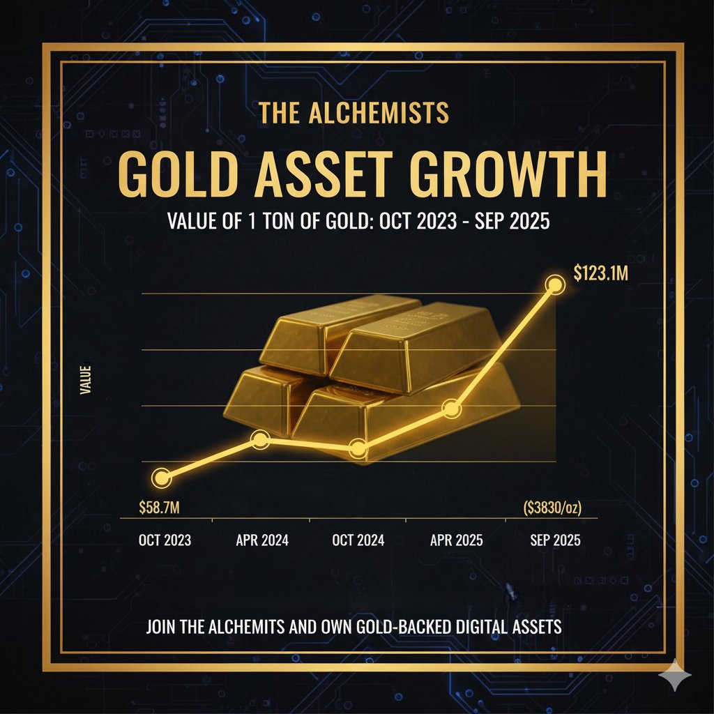 GM - We made this illustration to  gold over the last 2 years. 
The graph is already 'outdated' due to Gold hitting $4,057 which is an additional 6% gain in value. 

Using 1Ton of gold as a conservative estimate, while our expectation is 4Tons. 

x.com/i/spaces/1nAJE…
