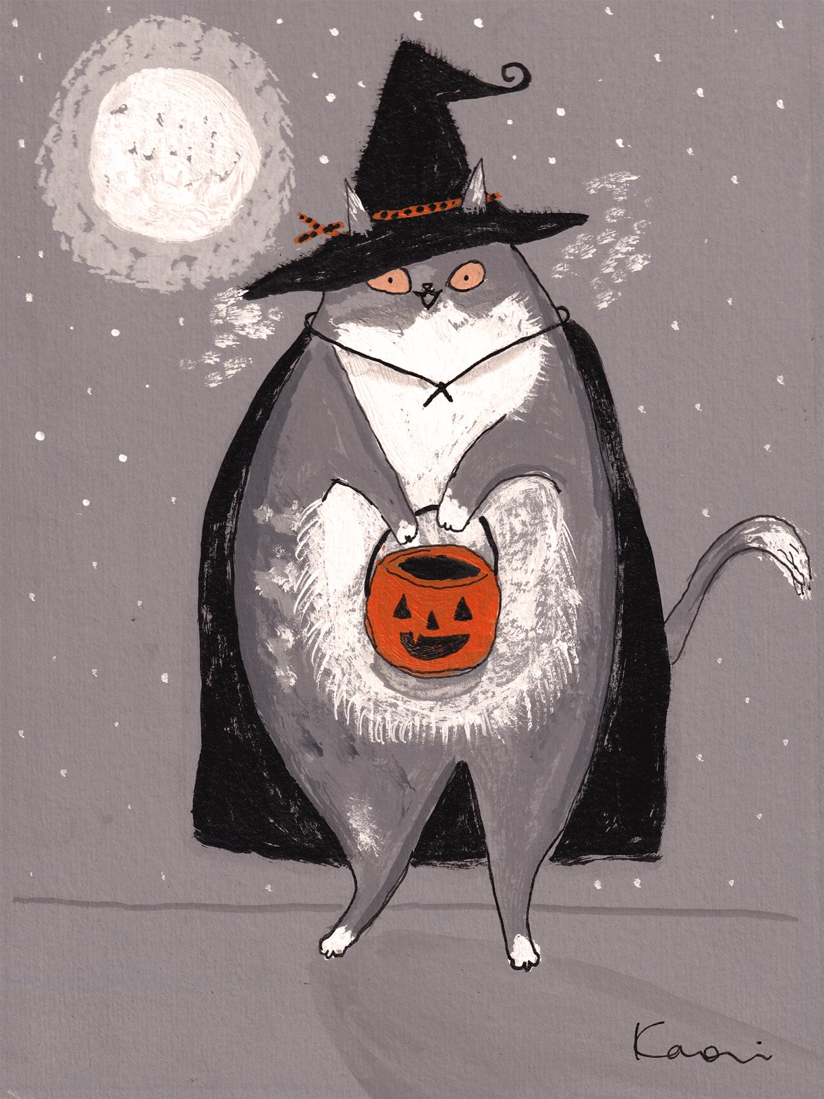 りょうちゃん様予約 絵画「猫の背中にハロウィン／小鳥ブレーメンハロウィン」 りょうちゃん様予約 絵画「三匹の猫とプリンアラモード」「猫の