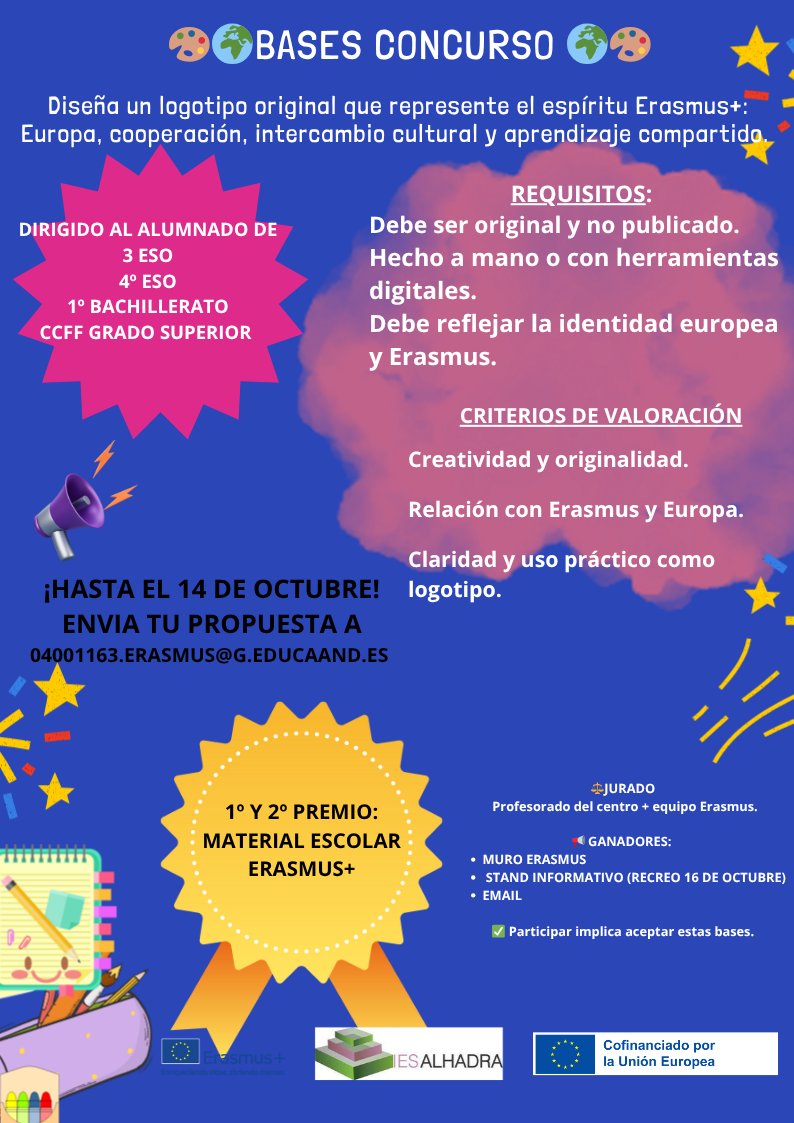 ¡Se busca gente creativa! El logotipo ganador será el que represente a nuestro instituto a nivel internacional #iesalhadra #erasmusescolar #erasmussepie