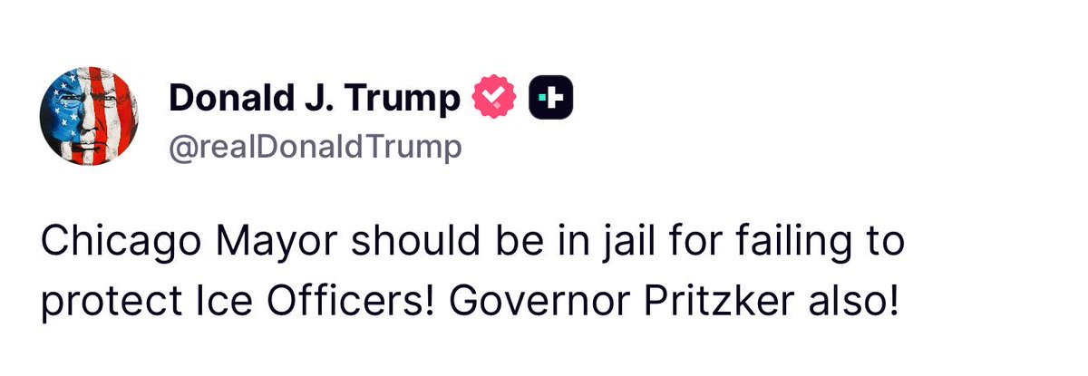 NEW: President Trump says both Chicago’s Mayor Brandon Johnson and Illinois Governor JB Pritzker should be in jail for refusing to protect ICE officers.