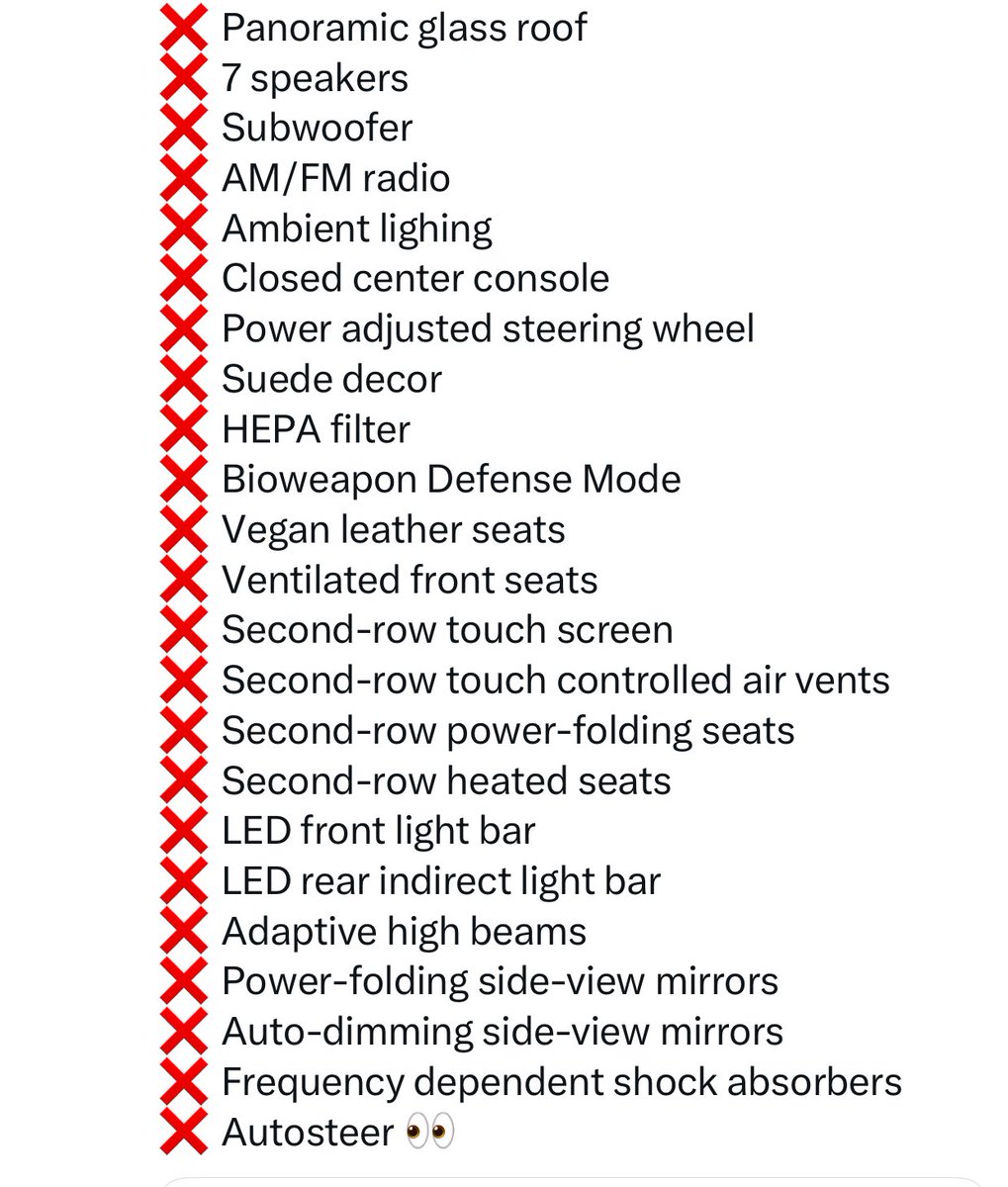 TheTeslaLife's tweet image. Items removed from the #ModelY Premium to create the Model Y Standard