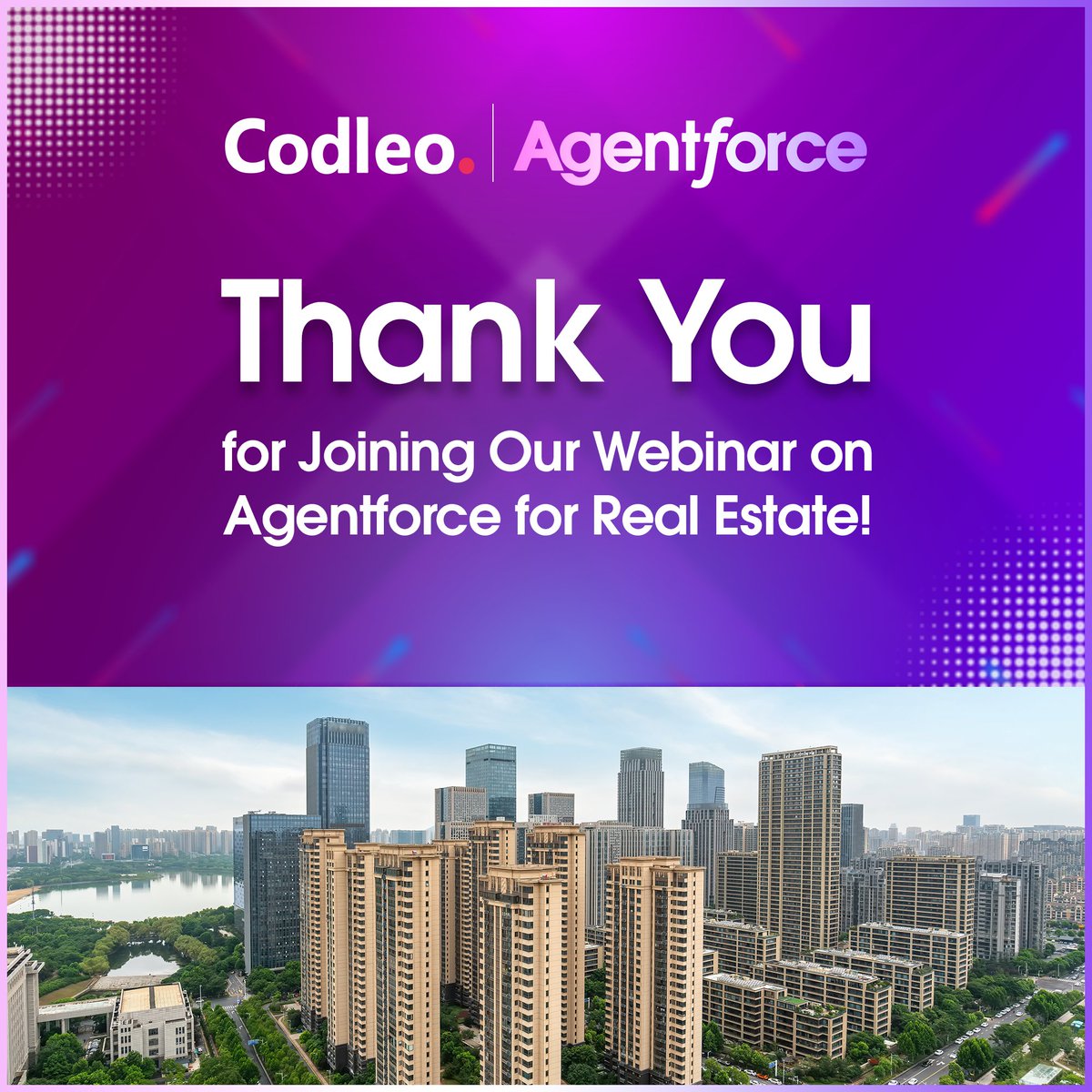 consultcodleo's tweet image. Thank you to everyone who joined our webinar on Agentforce for Real Estate!
Your participation and curiosity made the session insightful and engaging.
Stay tuned for more sessions where innovation meets real estate!
#Codleo #Agentforce #Salesforce #RealEstate #Webinar