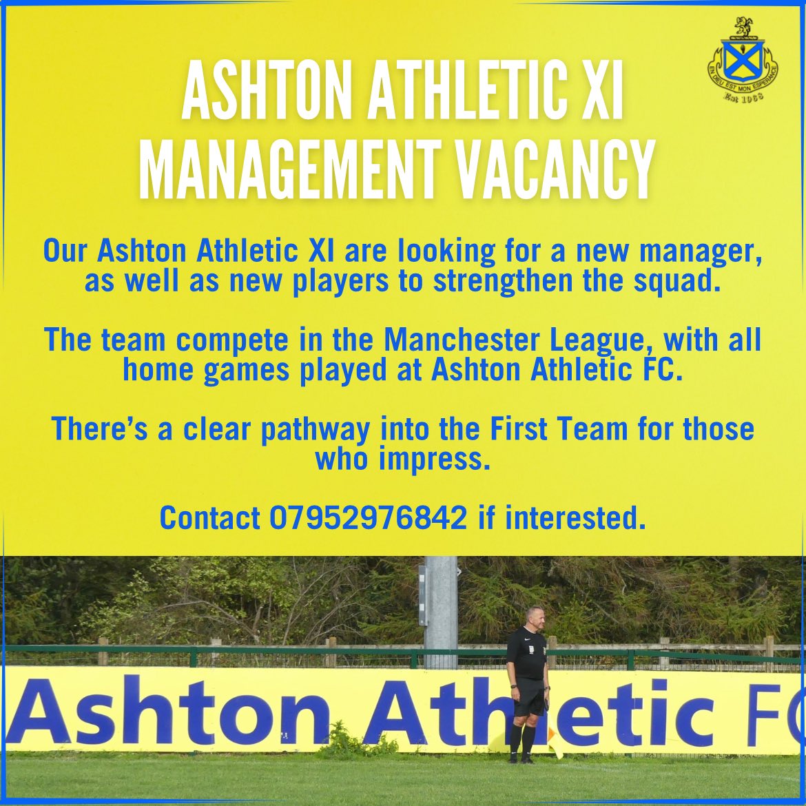 Our Ashton Athletic XI team are looking for a new manager, as well as new players to join the squad⚽️

Contact 07952976842 if interested📲

#Yellows