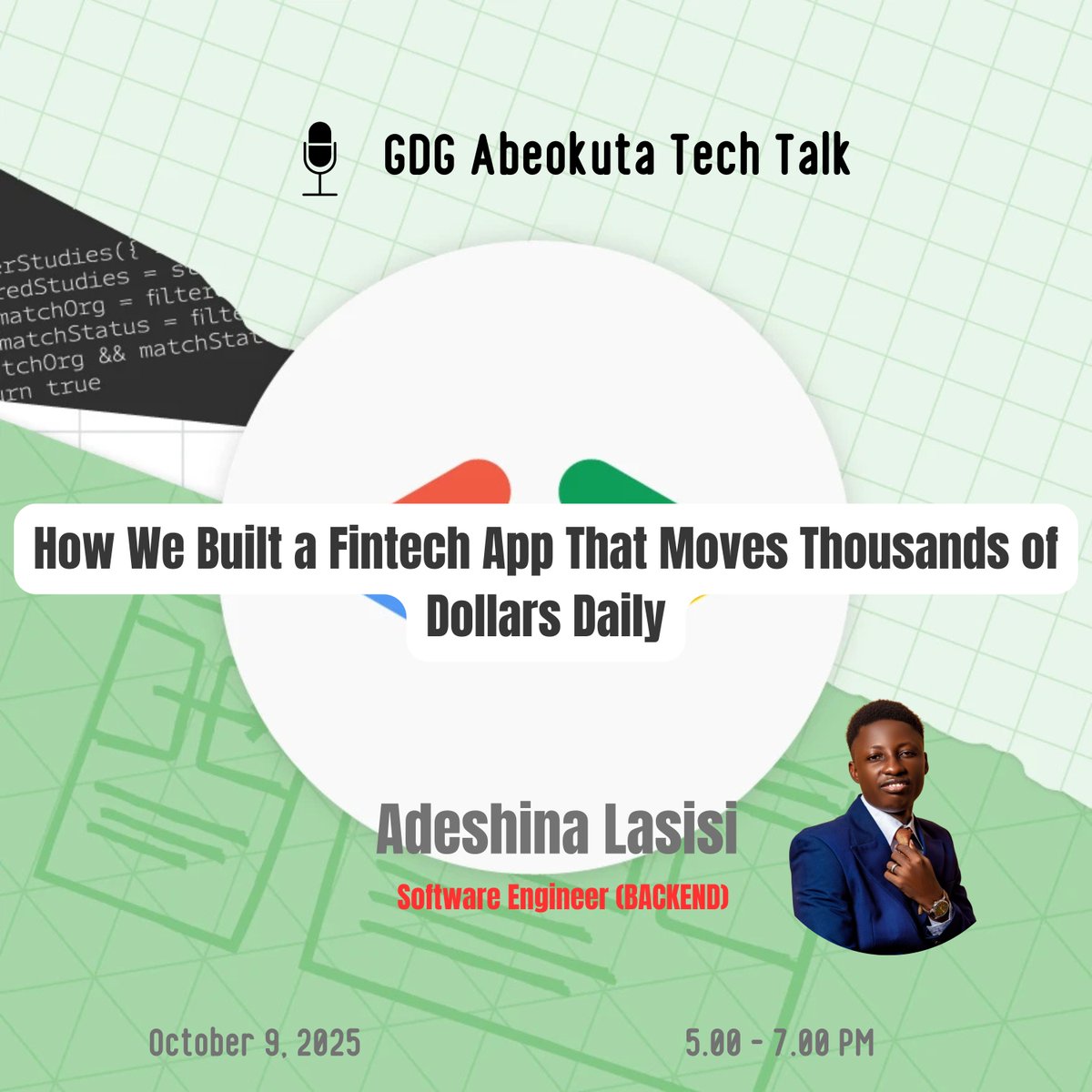 Join us tomorrow for the next edition of our Monthly Tech Talk / Pre - Devfest series.

How We Built a Fintech App That Moves Thousands of Dollars Daily

RSVP Here: gdg.community.dev/events/details…

Watch Previous Editions Here: youtube.com/@GDGAbeokuta