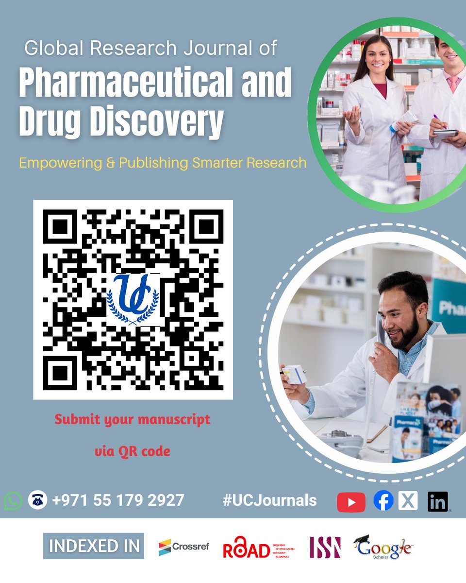Global Research Journal of Pharmaceutical and Drug Discovery 

Start your publishing journey with us today.
Journal Link: ucjournals.com/global-researc…

Submit Manuscript: ucjournals.com/submit-manuscr…

Connect on WhatsApp: wa.me/+971551792927