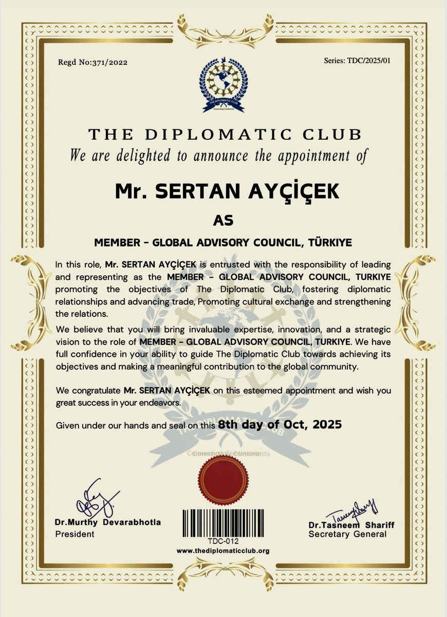 Sertan Ayçiçek has joined The Diplomatic Club, representing Türkiye.