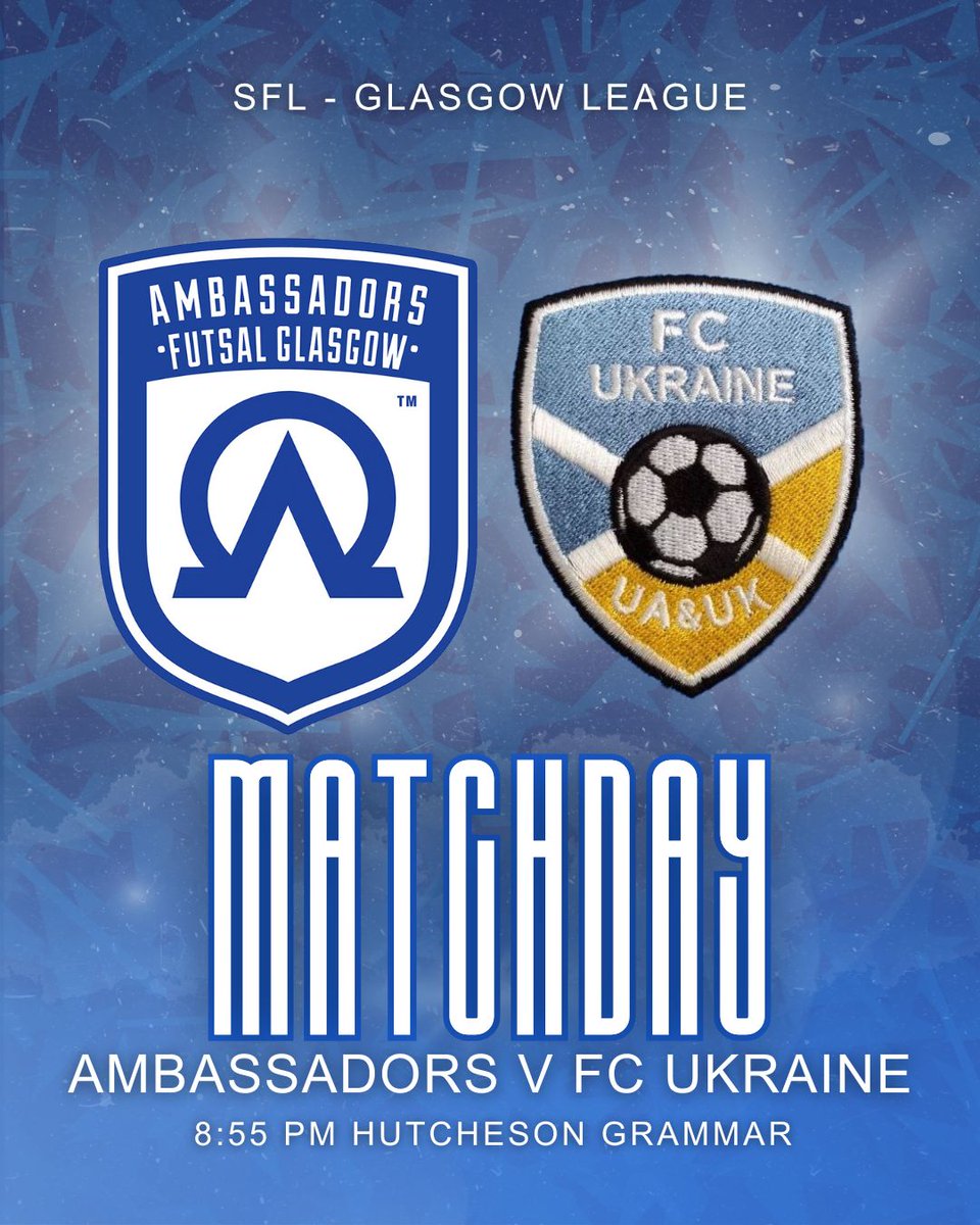 AmbassadorsFG's tweet photo. We play league newcomers FC Ukraine tonight in their first @SFLGlasgow fixture as we look to make it 3/3 💪💙 https://t.co/uQ9E2QSkk7