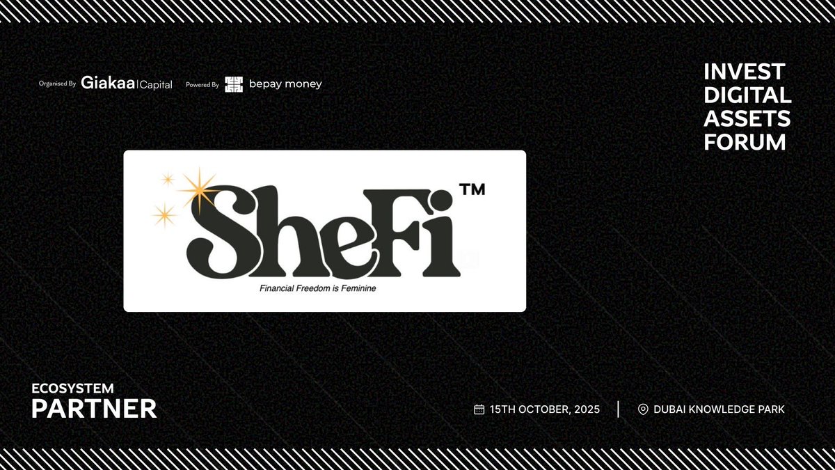 InvestDAForum's tweet photo. We are delighted to welcome @shefiorg as the Ecosystem Partner for the Invest Digital Assets Forum 2025, organized by @giakaacapital and powered by @bepaymoney.

15 Oct'25
Dubai Knowledge Park
https://t.co/gOur3Tu7uc

#DigitalAssets #IDAF2025 https://t.co/GReFsKs1Qv