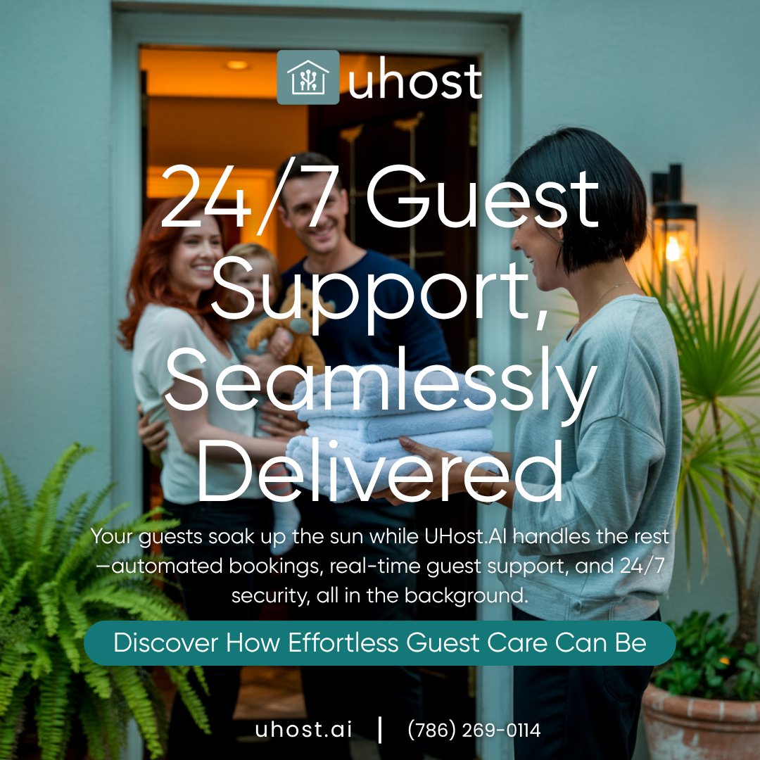 Uhost_ai's tweet image. 📊 4 in 5 guests expect a reply within 15 mins—day or night. Miss that, and your reviews suffer. UHost.AI delivers instant, AI-powered guest support with smart escalation, night coverage &amp;amp; better ratings—so you can host smarter, stress-free. #UHostAI