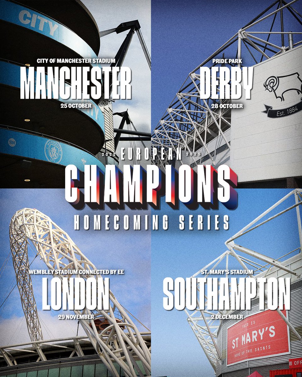 Manchester ➡️ Derby ➡️ London ➡️ Southampton

Where will you be watching the #Lionesses this autumn?

Get your tickets now! 🎟️