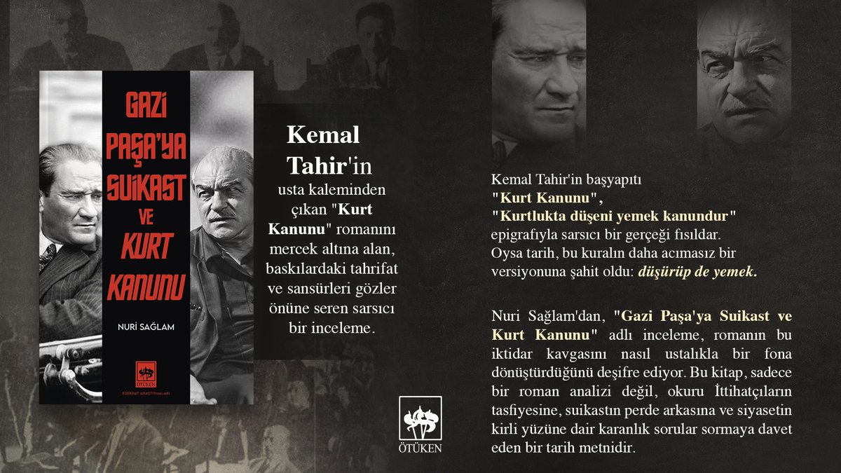 "Kurtlukta düşeni yemek kanundur."

Peki ya tarih, bu kuralın çok daha acımasız bir versiyonuna tanıklık ettiyse? 

Kemal Tahir'in başyapıtı "Kurt Kanunu"nun bu sarsıcı epigrafiyle fısıldadığı gerçeklerin derinliklerine inmeye hazır mısınız? Nuri Sağlam, "Gazi Paşa'ya Suikast ve