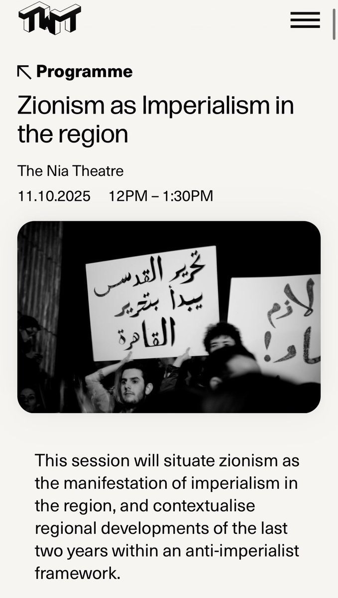 going to <a href="/TWT_NOW/">The World Transformed</a> with <a href="/palyouthmvmt/">Palestinian Youth Movement</a> in conversation with <a href="/amalsaad_lb/">Amal Saad</a> <a href="/taraalami/">tara</a> and <a href="/kmatbb/">كيميا | Kimia</a> on Zionism as Imperialism in the region. would be great to see some of you! 

theworldtransformed.org/twt25/twt25pro…