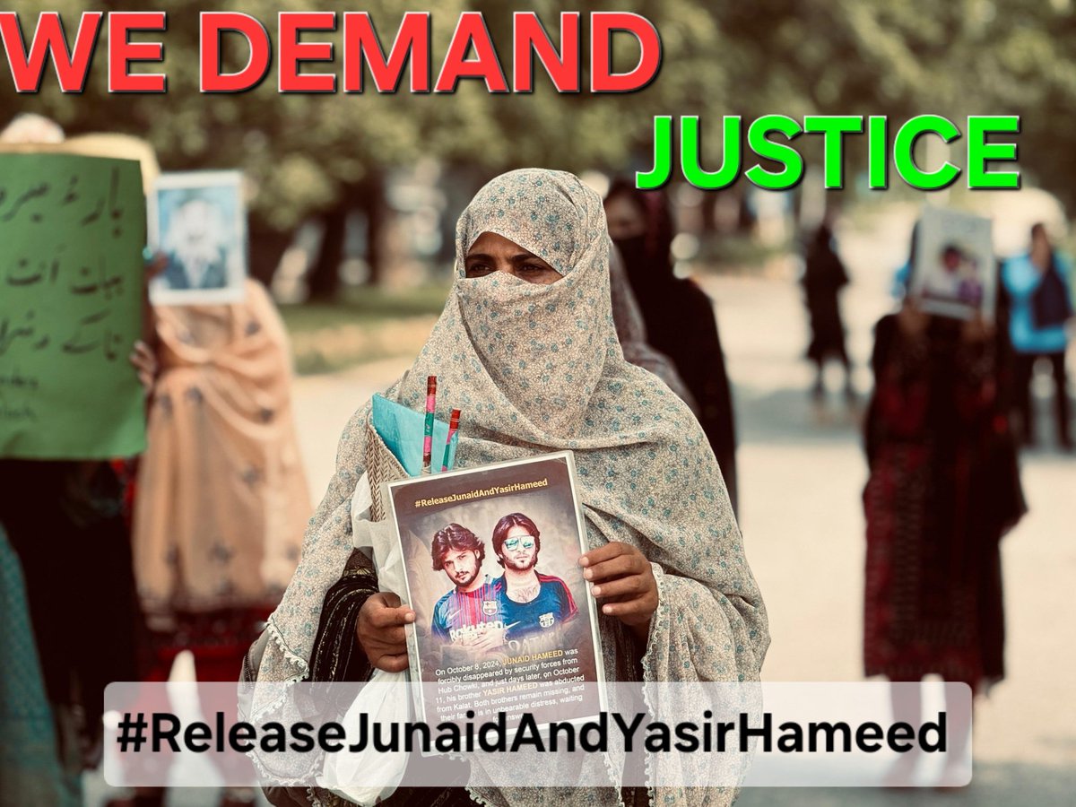 Yasmin_Hameed9's tweet image. Where Are My Brothers Yasir Hameed and Junaid Hameed we Demand Justice.
#ReleaseJunaidAndYasirHameed #EndEnforcedDisappearances #ReleaseAllMissingPersons
@WGEID @amnestysasia @HamidMirPAK @ImaanZHazir @AsadAToor @BalochYakjehtiC @FoziaBaloch10 @hrw