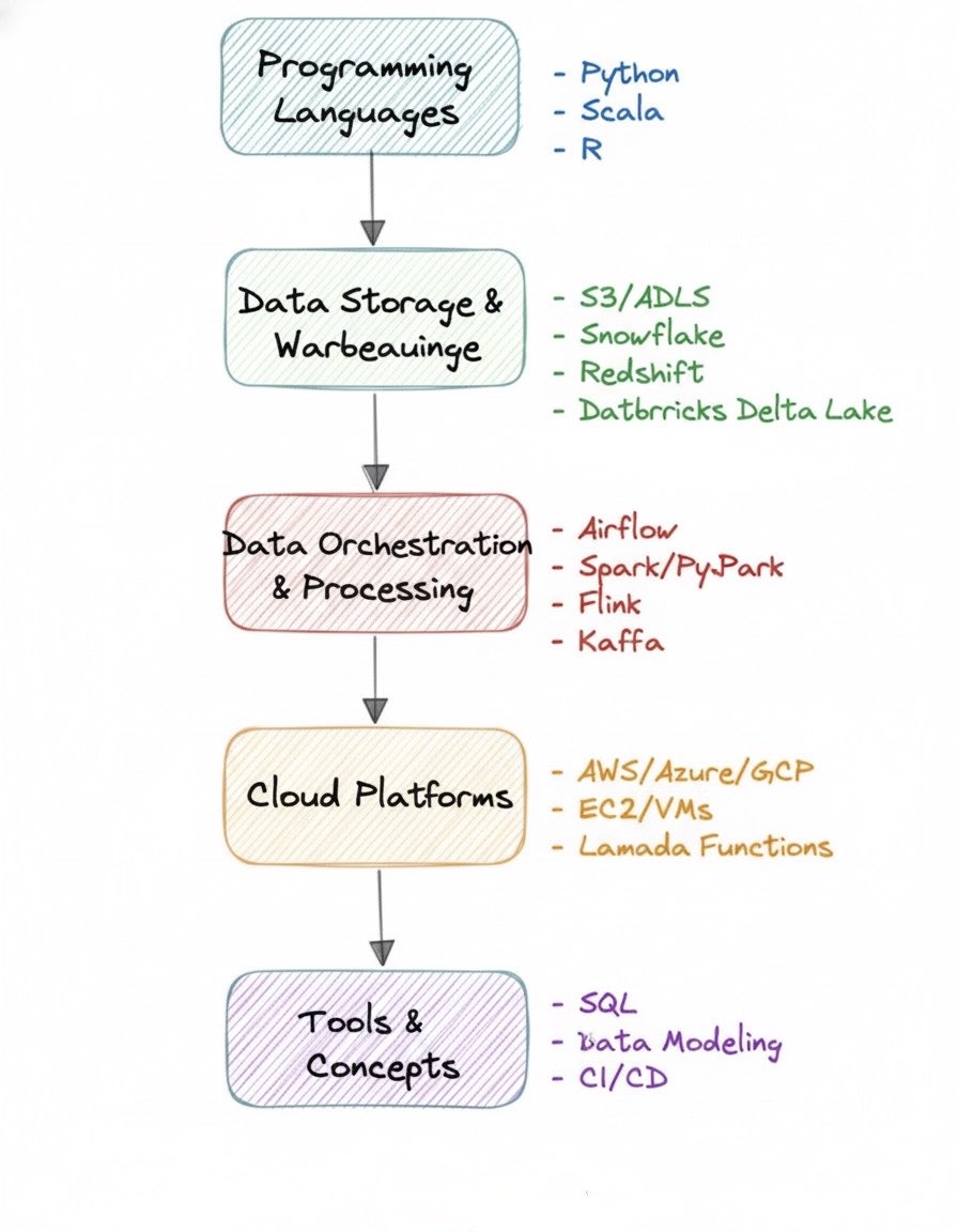 mycareersfeed's tweet image. Ever won dered what it takes to be a Data Engineer? 🤔 I&apos;ve mapped out the core competencies in this easy-to-digest visual! From Python/Scala and robust data storage solutions like Snowflake, to orchestration with Airflow and cloud mastery, it&apos;s all here. What would you add?…