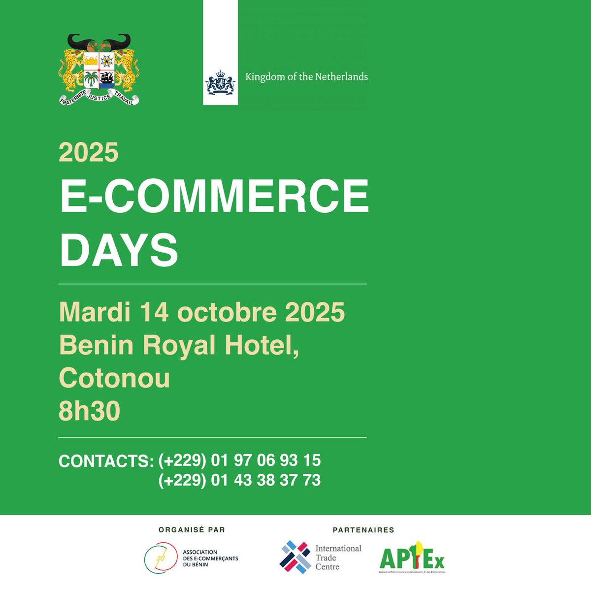 aecbenin's tweet photo. L'e-commerce Days aura bien lieu cette année.
Ne ratez pas le RDV de la semaine prochaine à Bénin Royal Hôtel.
Au programme: Panels - Foire du Made In Benin
Invités: @numeriquebenin @commercebenin @dgibenin  @cnin_benin #CRIET #La Poste Bénin @APDP_BENIN  @ApiexBenin @arcepbenin https://t.co/4YSnkCQEBL