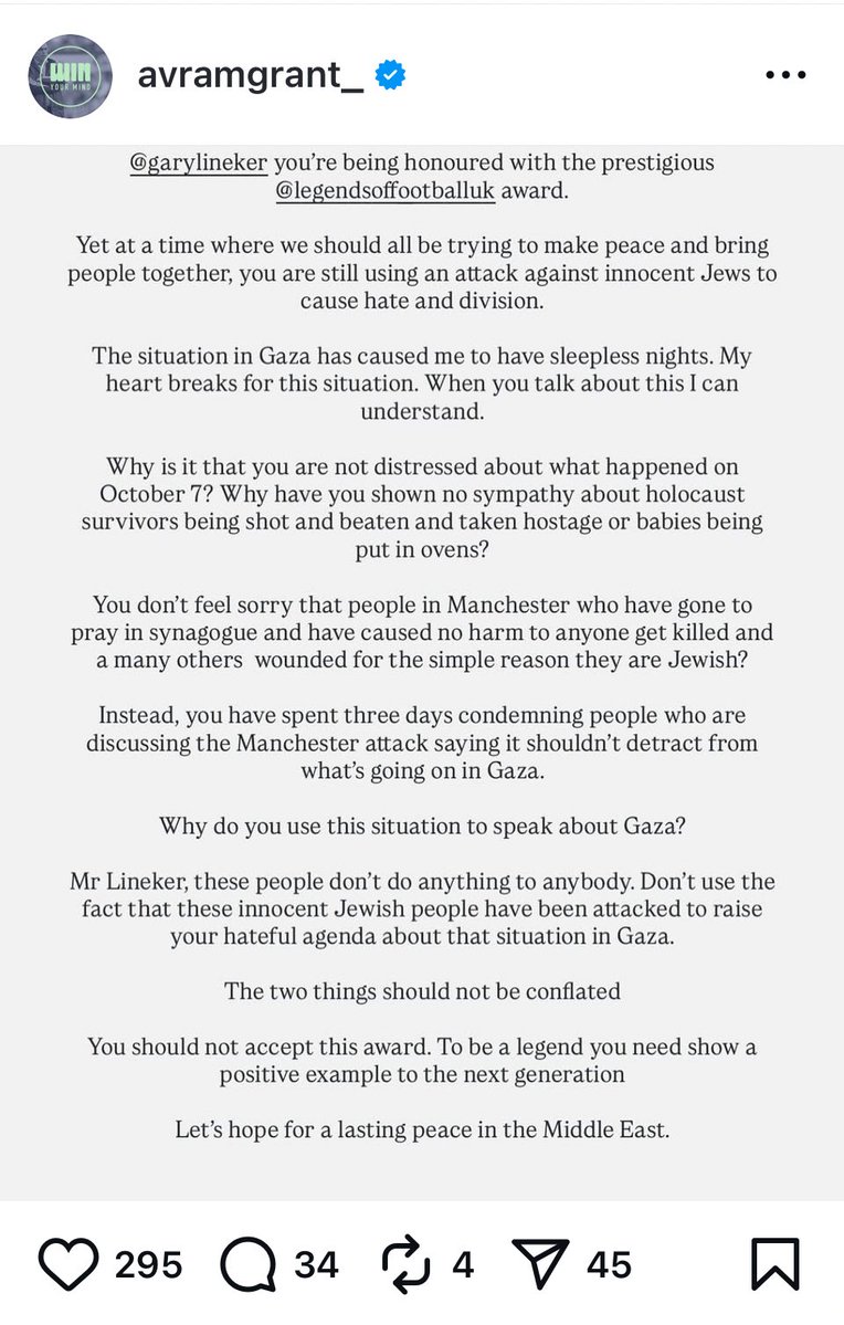 Ben Green (@bengreenjeru) on Twitter photo Avram Grant savages <a href="/GaryLineker/">Gary Lineker</a> over on Insta. đź‘€
Some key points here:
✅ Gary Lineker has no distress for the victims of 7/10. Didn’t on the day. Still doesn’t.
âś… Lineker, who comments on Israel & Gaza multiple times a day, has no idea how his demonization of the only Avram Grant savages <a href="/GaryLineker/">Gary Lineker</a> over on Insta. đź‘€
Some key points here:
✅ Gary Lineker has no distress for the victims of 7/10. Didn’t on the day. Still doesn’t.
âś… Lineker, who comments on Israel & Gaza multiple times a day, has no idea how his demonization of the only