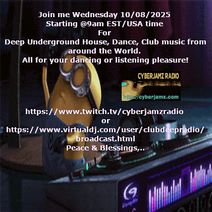 TierRaNichi's tweet photo. This  Wednesday 10/08/2025 Starting @ 9am EST time. For Deep Underground  Dance, Club, House Music from around the World. All for your dancing or  listening pleasure,.
 Here
https://t.co/0NzaAdDFB6 or 
My Radio Station ClubDeepRadio...! 
For the player:
https://t.co/5eWR04Q0df https://t.co/fXt2oGQMYV
