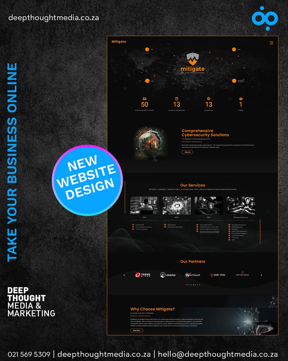 DigitalDTM's tweet image. Excited to reveal the new website for Mitigate.
Need a website for your business? Let&apos;s talk.
hello@deepthoughtmedia.co.za
Tel: 021 569 5309
deepthoughtmedia.co.za
#websitedesigner #webdesign #capetownwebagency