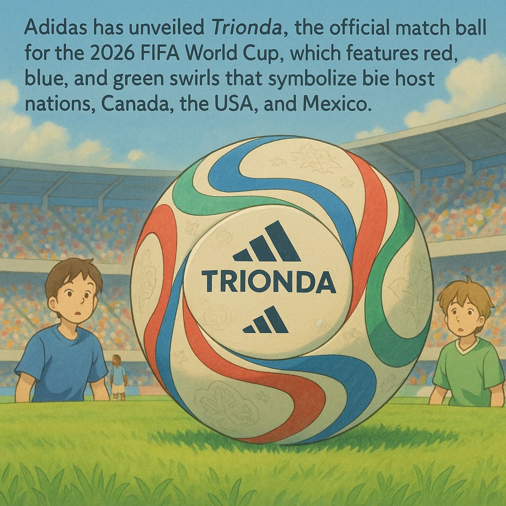 TonyIronDC's tweet photo. Adidas just revealed Trionda, the official 2026 World Cup ball 🇨🇦🇺🇸🇲🇽 — with red, blue &amp; green swirls repping the host nations. It packs embossed motifs, grippy texture &amp; a motion sensor chip for real-time VAR data. #FIFAWorldCup #AdidasFootball #Trionda https://t.co/SLHGYFemLt